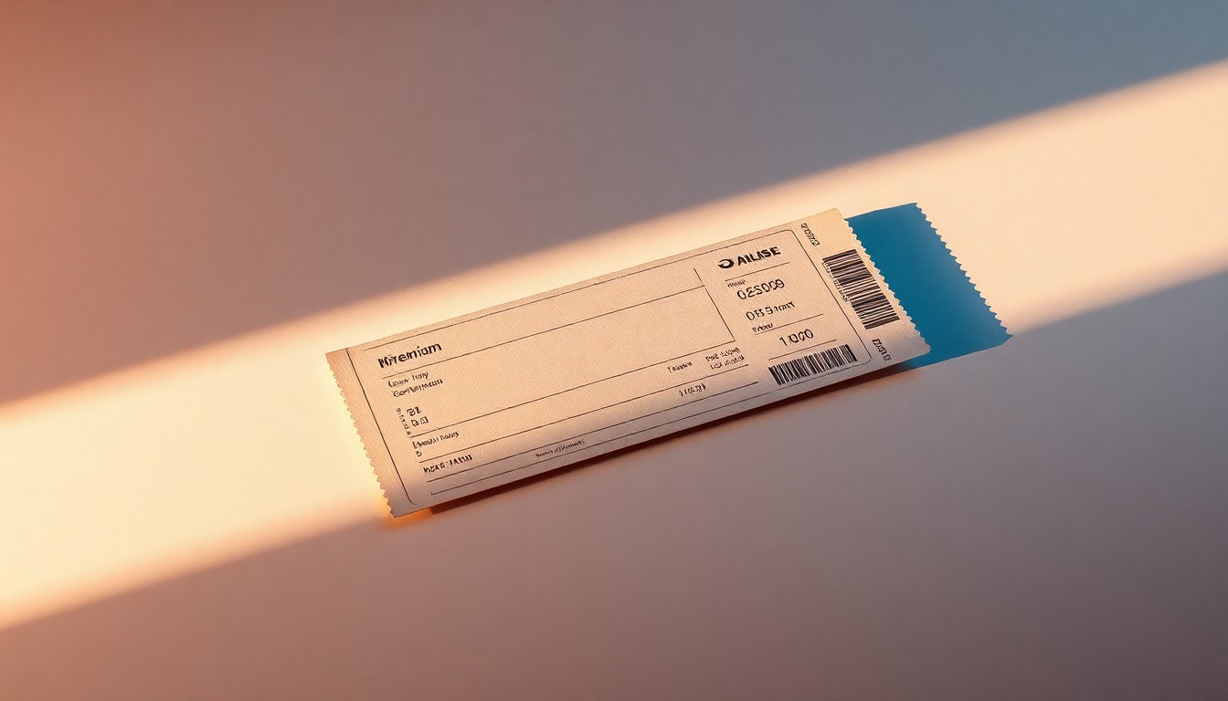 A close-up, high-contrast photograph of a premium-looking airplane ticket lying on a clean, monochromatic background, symbolizing the precarious state of the airline industry amid rising fuel costs.