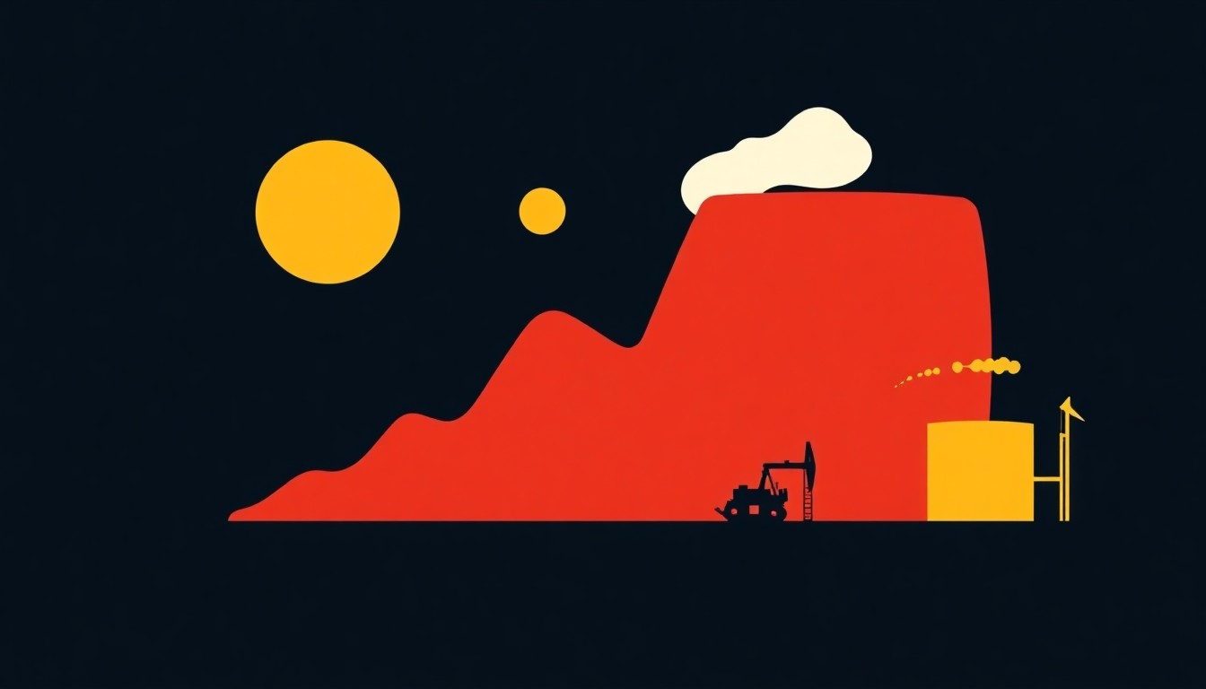 An abstract illustration composed of overlapping triangles and circles in shades of blue, yellow, and red, conceptually representing the complex global oil supply chain and its impact on gasoline prices.
