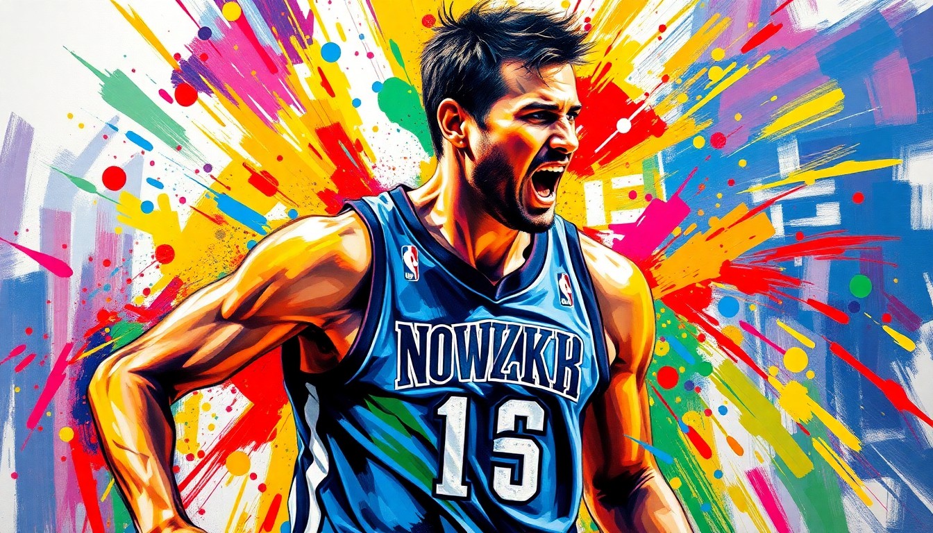 A vibrant, expressionist painting capturing the raw energy and dominant movements of a basketball player, with their face and jersey number dissolving into colorful brushstrokes.