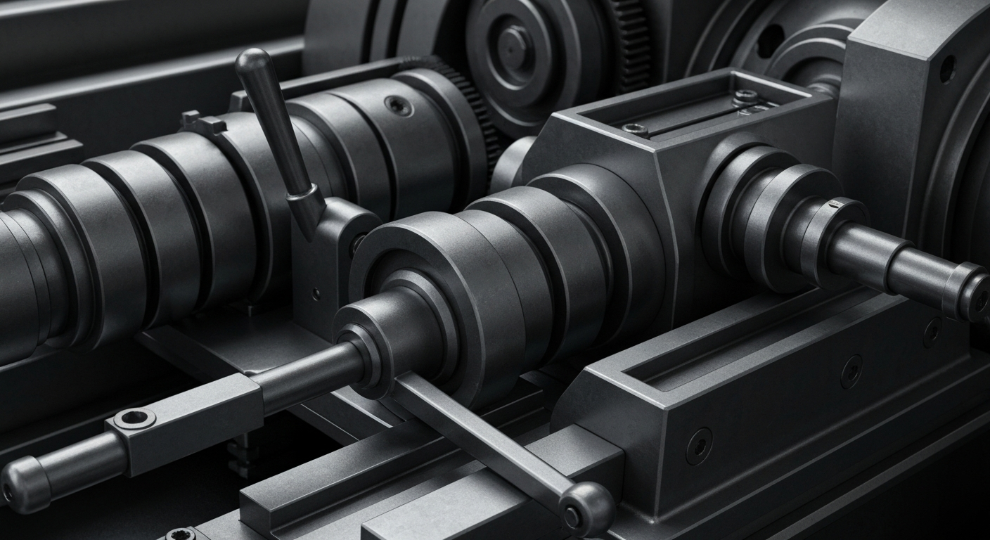 An extreme close-up of intricate, industrial-looking banking machinery and mechanisms, conveying a sense of the complex financial infrastructure underlying the short interest data.