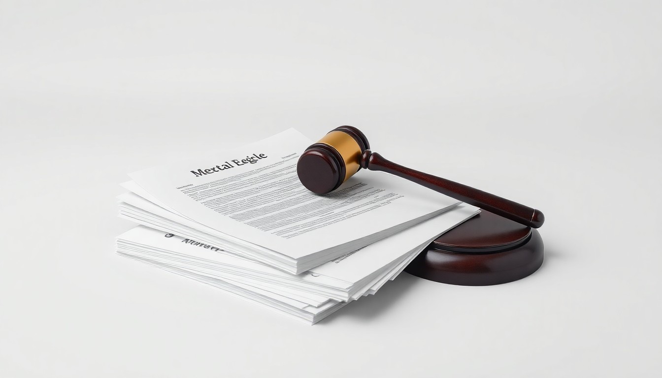 A high-end, photorealistic studio still-life featuring a stack of legal documents and a gavel on a clean, monochromatic background, conceptually representing the ongoing legal proceedings surrounding the proposed Nexstar-Tegna merger.
