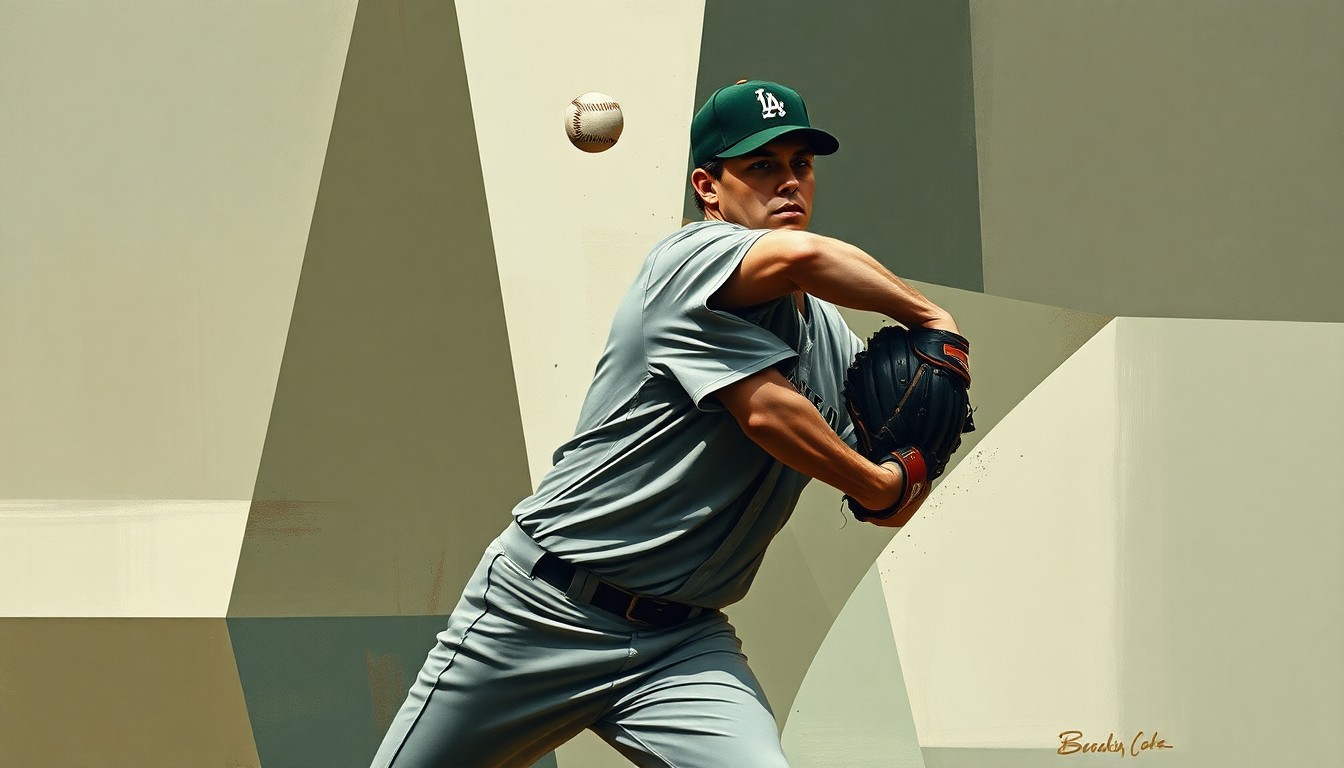 A fragmented, cubist-style painting depicting a baseball pitcher's motion broken down into overlapping geometric shapes in muted earth tones, conveying the nuances and challenges of the closer role in Major League Baseball.