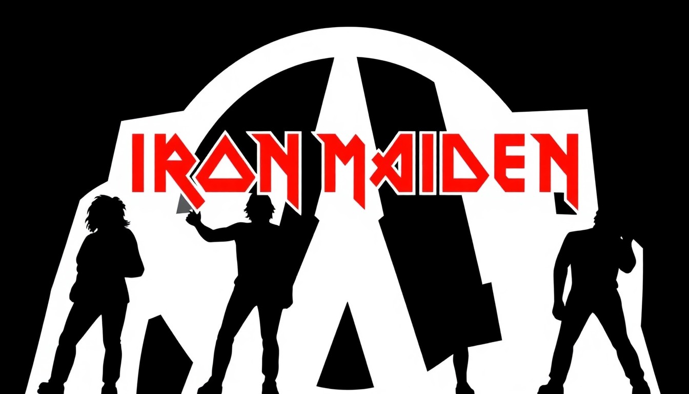 A bold, abstract illustration featuring stark black silhouettes and geometric shapes in high-contrast red and white, conceptually representing the iconic Iron Maiden logo and the band's refusal to attend the Rock Hall induction ceremony.