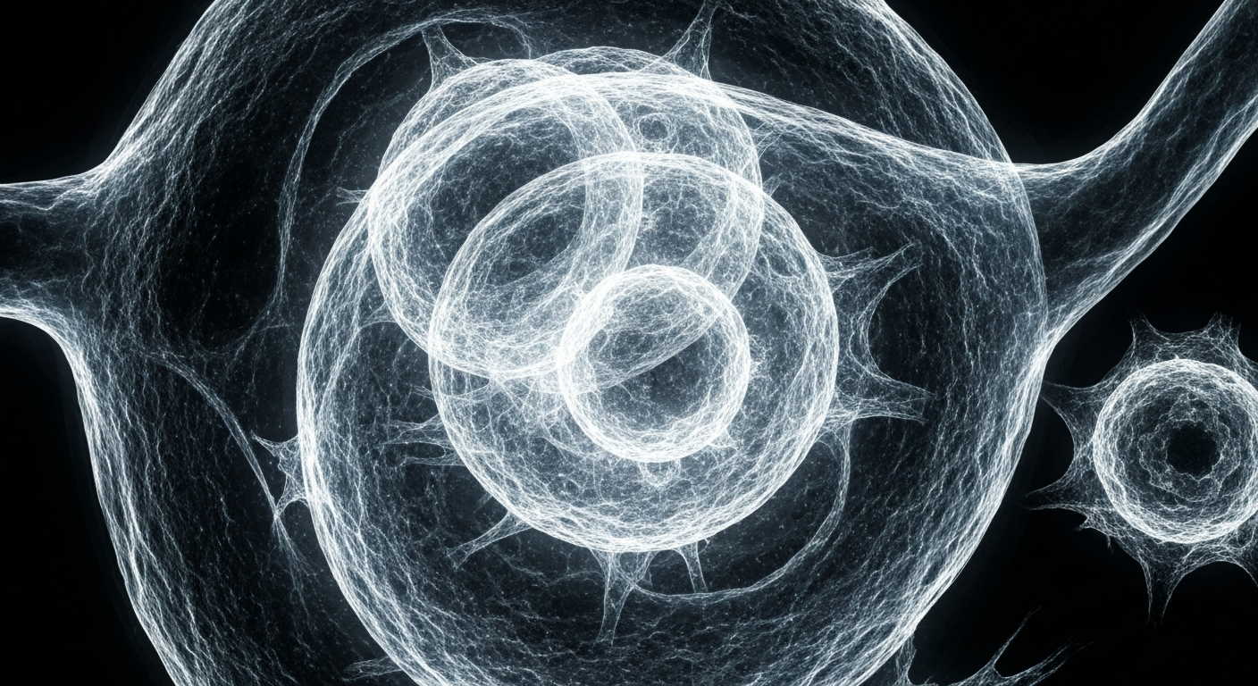 An abstract, ghostly X-ray image revealing the delicate, intricate structure of a human blood stem cell, symbolizing the life-saving power of stem cell donation.