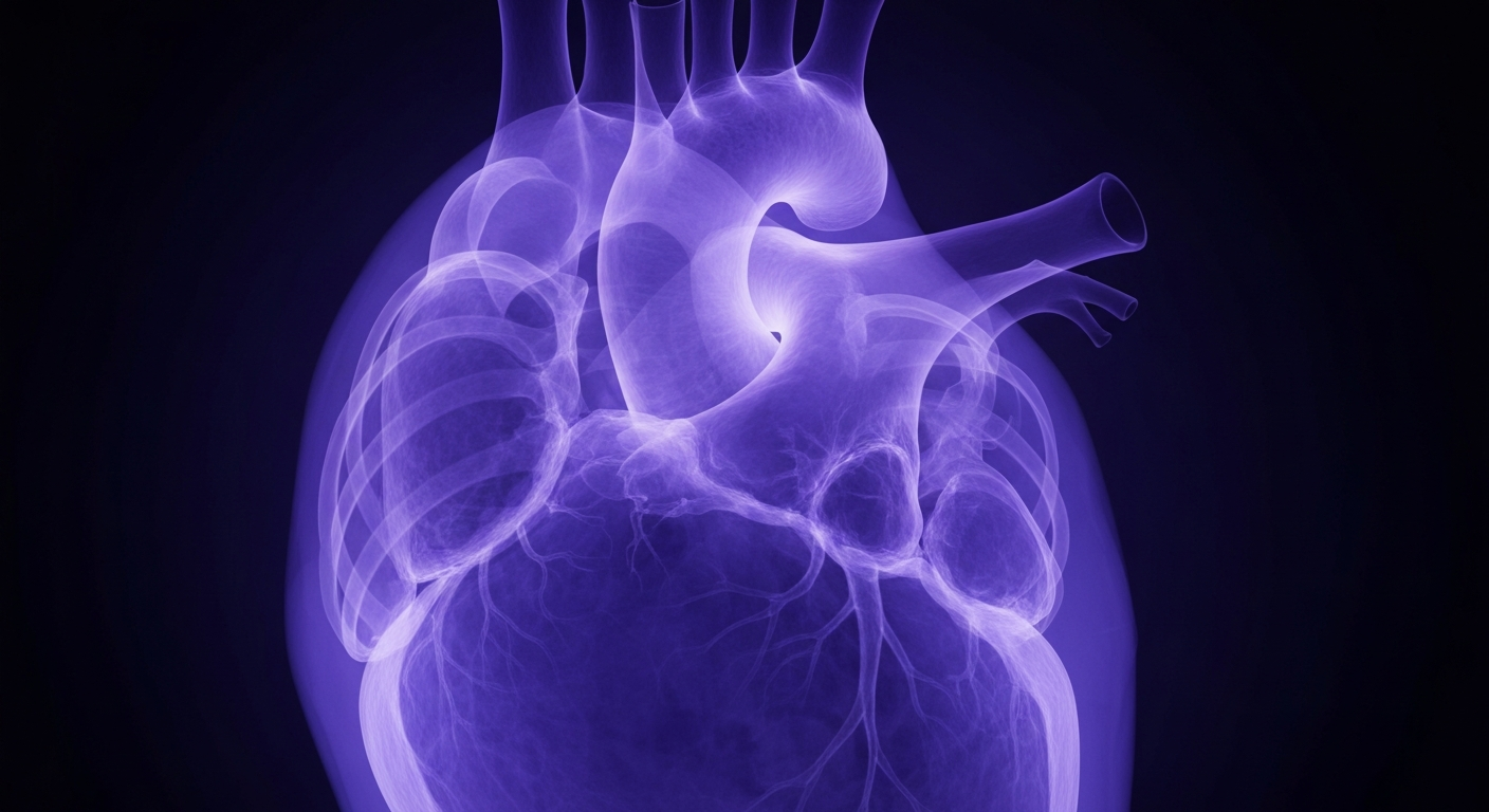 A translucent, ghostly X-ray photograph of a human heart, rendered in shades of blue and purple, conceptually representing the devastating health impacts of the carfentanil crisis.