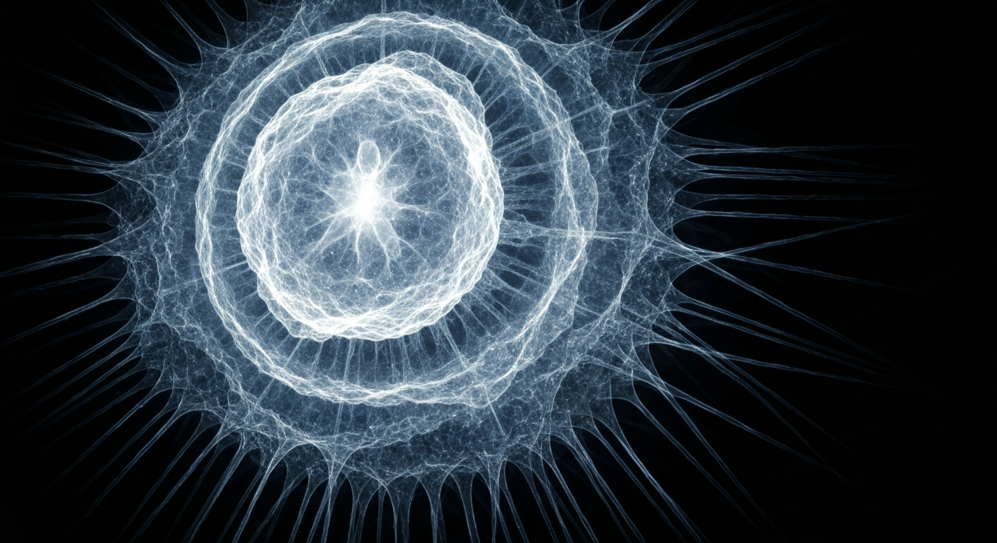 A highly detailed, translucent X-ray-style image revealing the intricate internal structures of a microscopic cancer cell, conveying the complexity of cancer biology and the ongoing scientific efforts to understand and treat this disease.