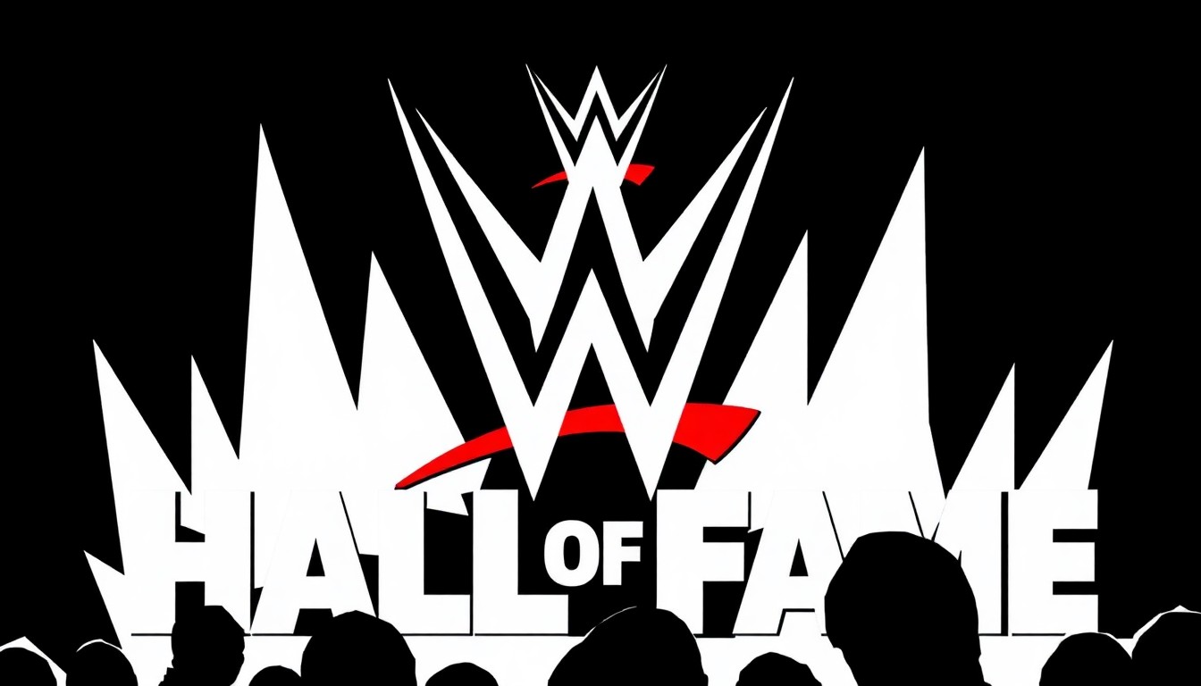 A striking black and white graphic illustration featuring bold, jagged geometric shapes that abstractly represent the WWE Hall of Fame event and its struggle to fill seats.