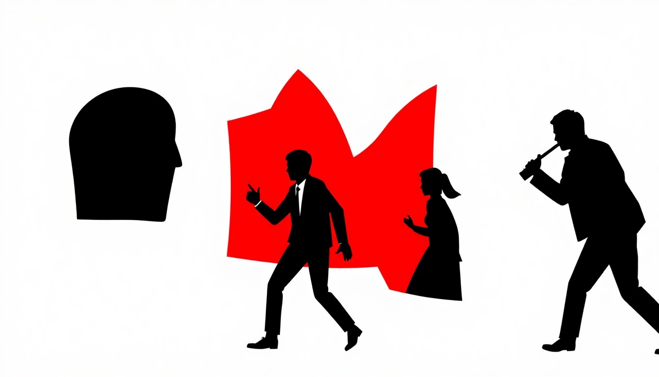 An abstract, minimalist composition of jagged, geometric shapes in bold red and white, conceptually representing the idea of a viral moment being reframed through a calculated response.