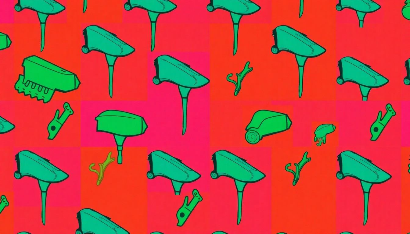 A brightly colored, high-contrast silkscreen print of a no-till farming tool repeated in a tight grid pattern, capturing the vibrant energy and innovative spirit of the no-till farming community.