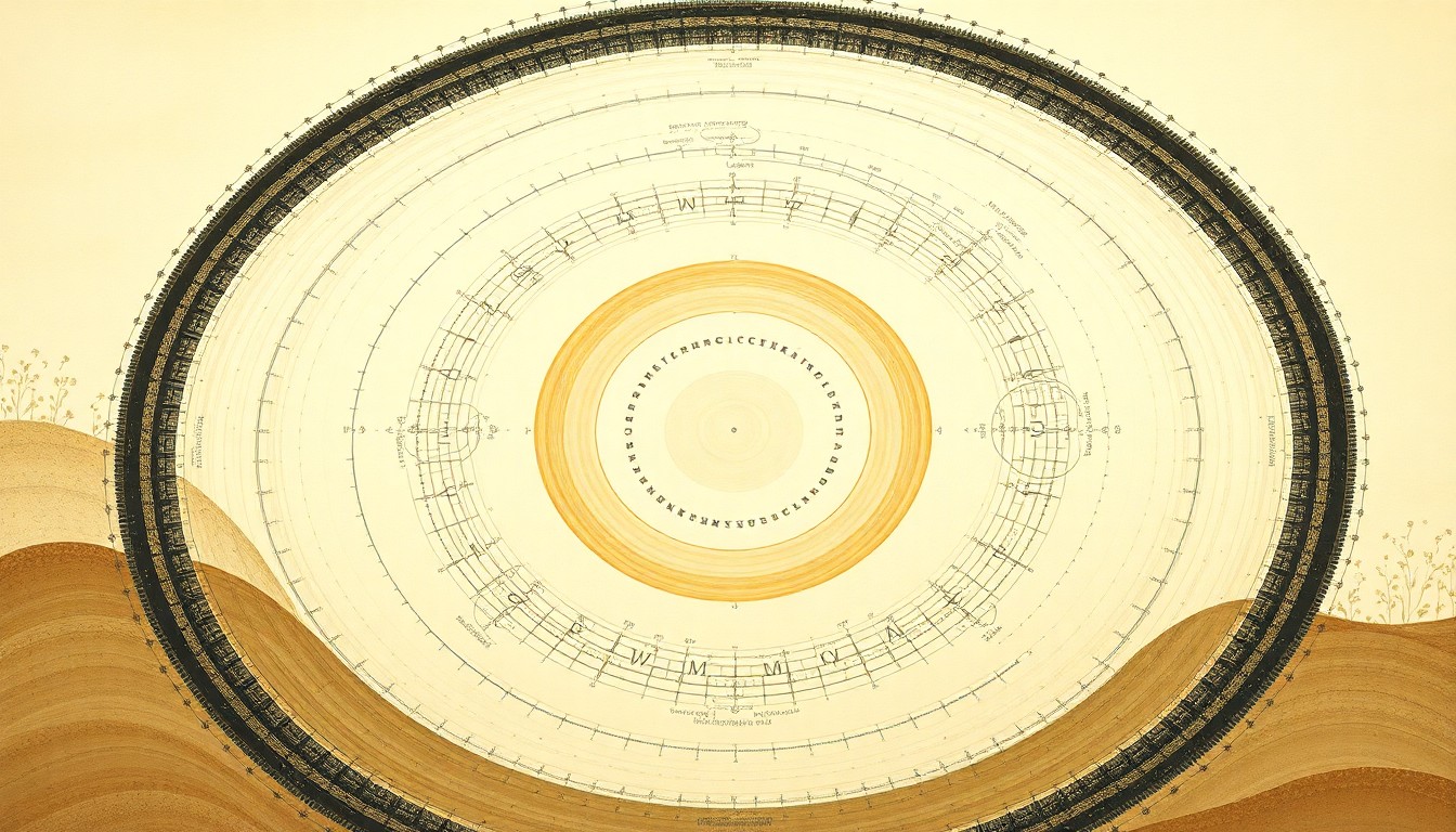 A highly textured, abstract painting in soft greens, browns, and blues, featuring sweeping geometric shapes and organic botanical forms that conceptually represent the complex scientific forces and natural cycles involved in sustainable no-till farming.