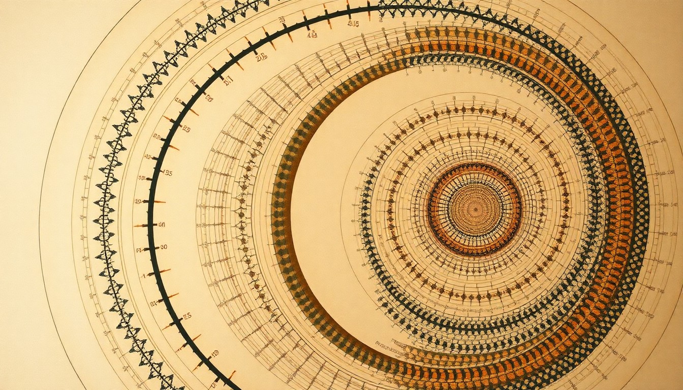 A highly textured, geometric abstract painting in muted greens, browns, and blues, conceptually illustrating the complex interplay of natural forces and scientific principles involved in sustainable no-till farming practices.