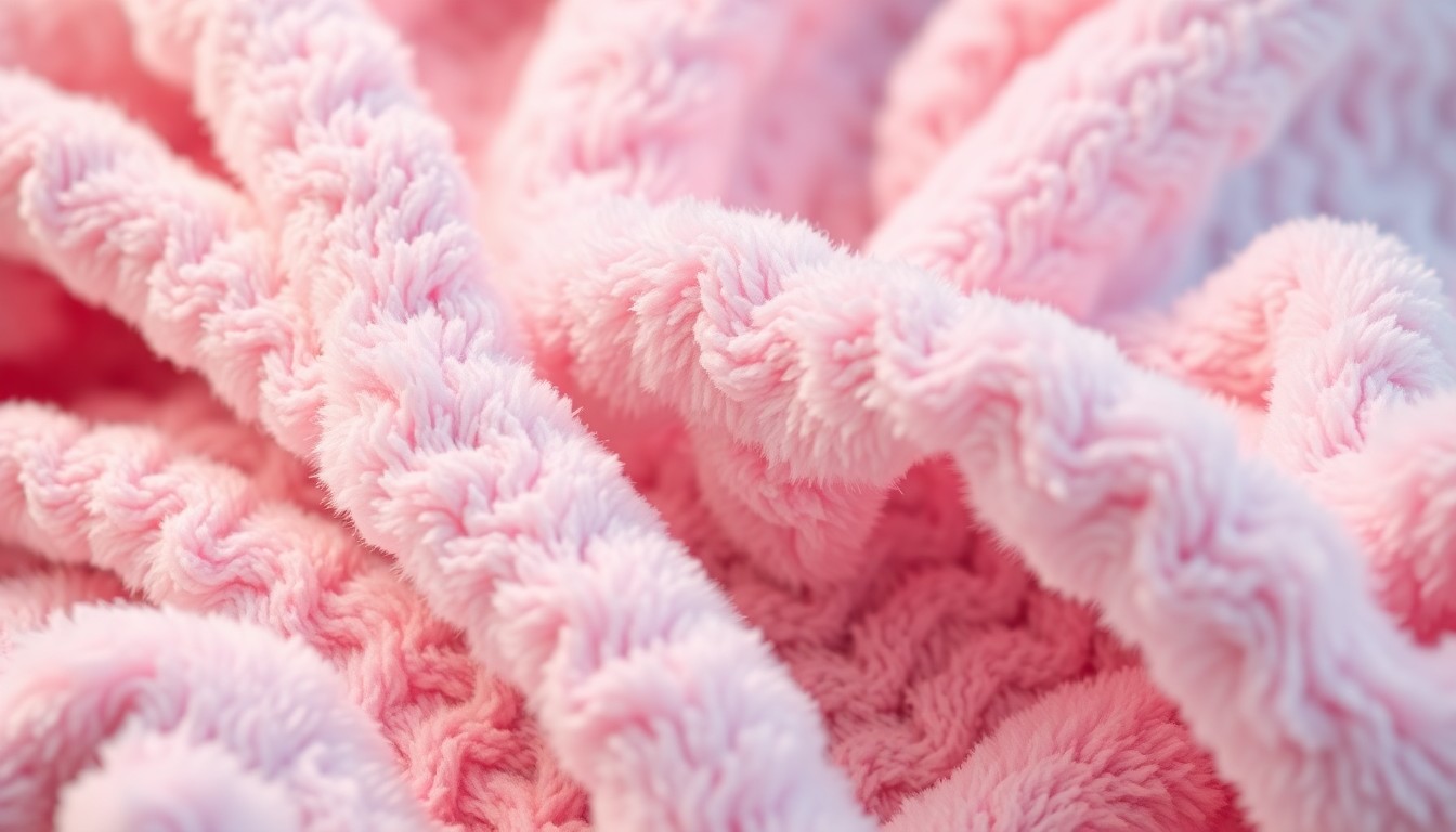 An extreme close-up of a soft, plush baby blanket in muted pastel colors, captured with dramatic studio lighting to create a glamorous, high-fashion aesthetic, conceptually representing the celebratory mood surrounding Eminem's second grandchild.