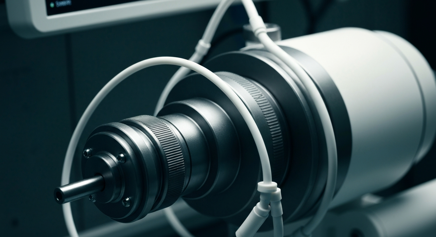 An extreme close-up of intricately engineered medical device components, conveying the complex, high-precision engineering behind Boston Scientific's products.