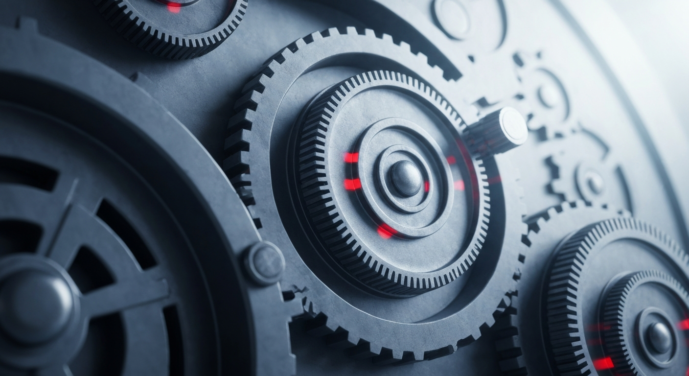 An extreme close-up of complex, industrial machinery and mechanical components, representing the behind-the-scenes financial infrastructure supporting the pharmaceutical industry.