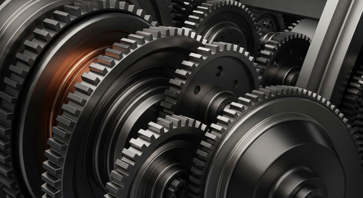 An extreme close-up of the intricate, industrial machinery that powers a large utility company, conveying a sense of the complex infrastructure and financial operations behind the scenes.