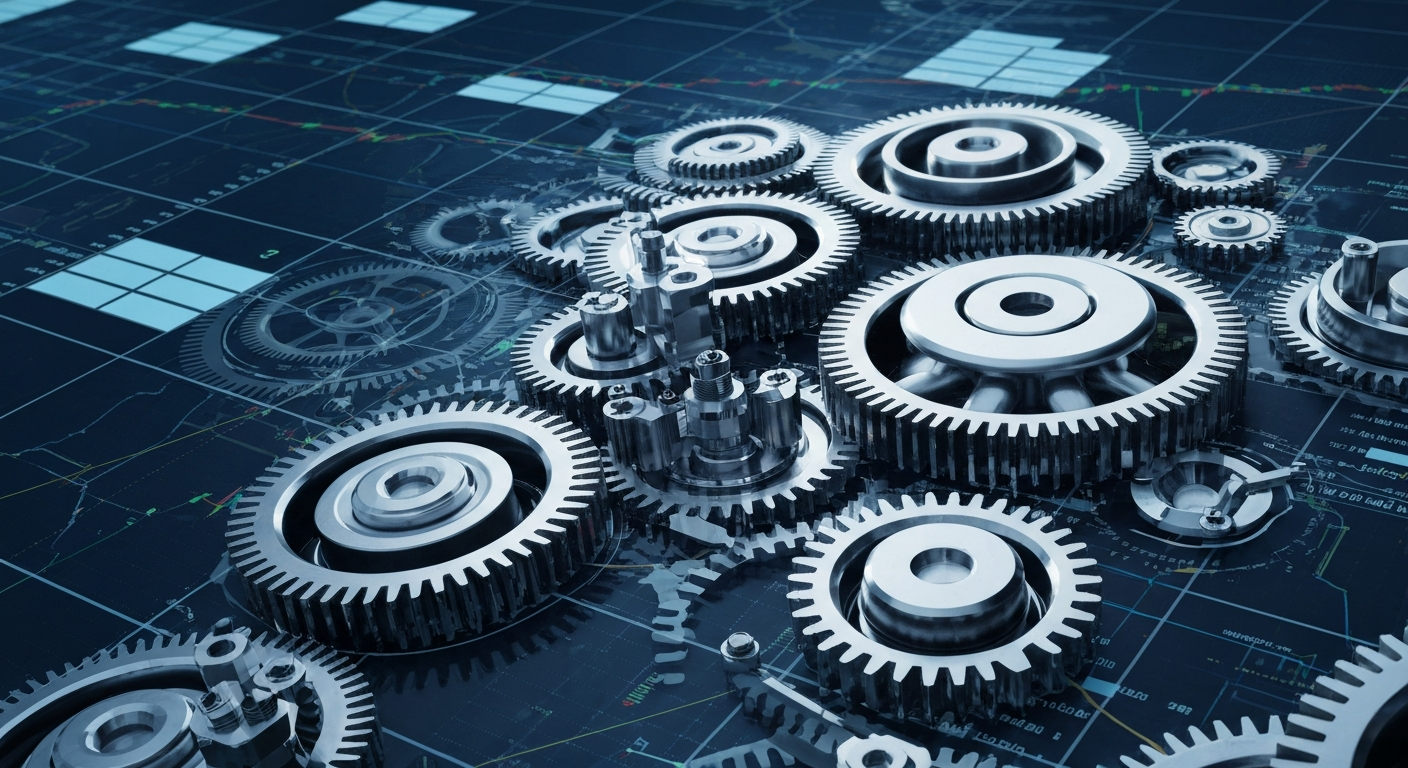 An extreme close-up of the intricate inner workings of a high-tech financial trading platform, conveying the complex, powerful infrastructure that drives modern markets.