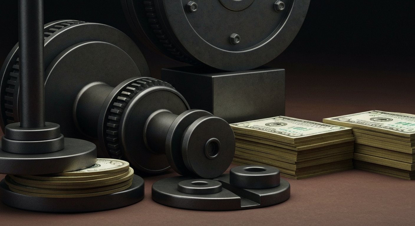 An extreme close-up of complex financial machinery and equipment, conveying the heavy, industrial nature of institutional banking and investment without depicting any literal currency or financial symbols.