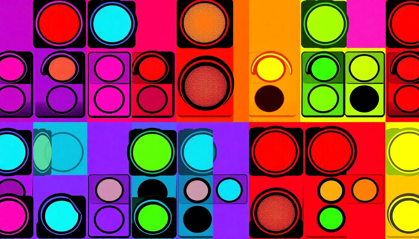 A bold, stylized silkscreen print featuring a repeating grid of a red octagonal stop sign icon in bright neon colors, conceptually representing the challenge of solving transportation-themed crossword puzzles.