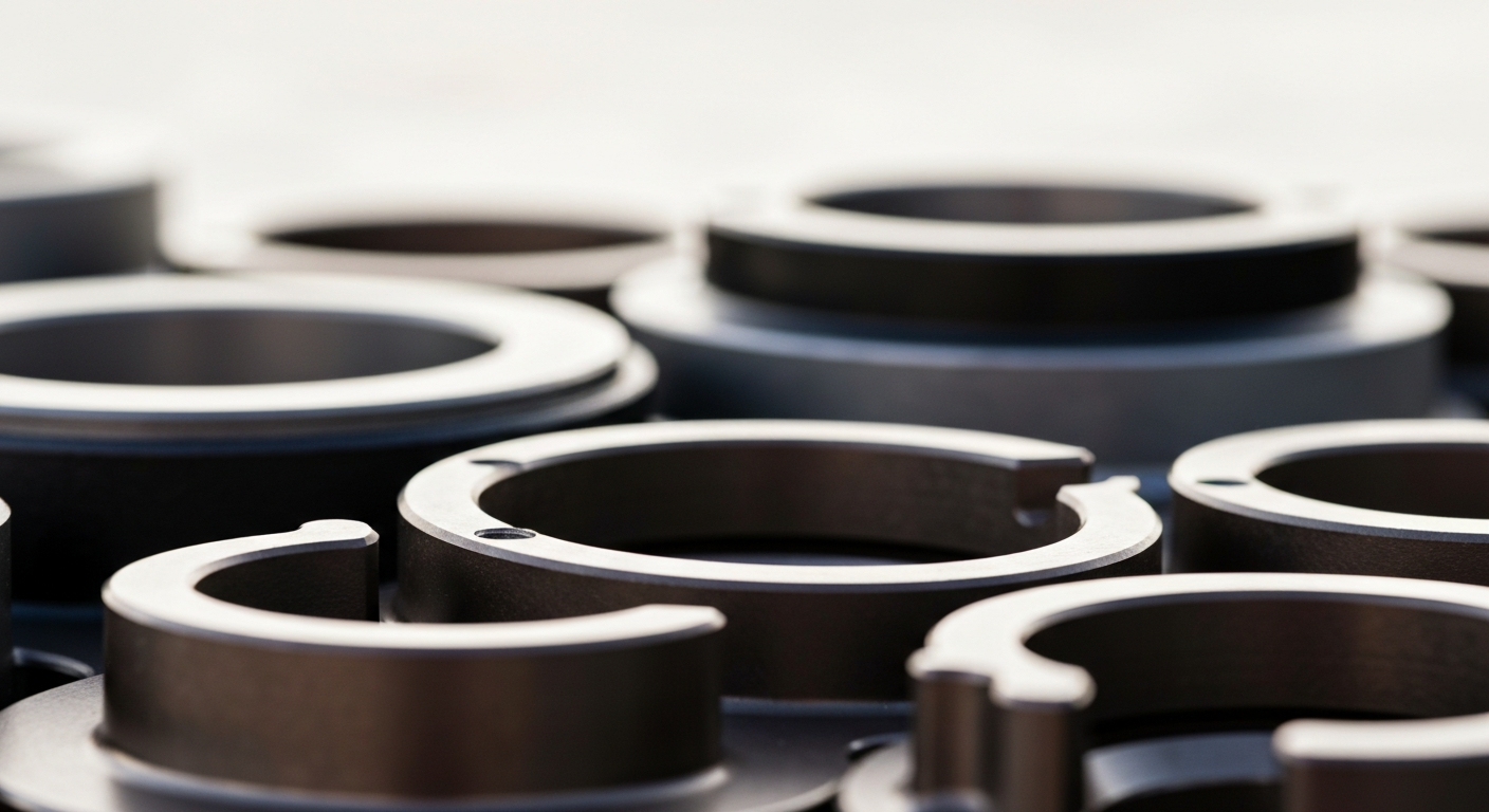 A highly detailed, cinematic macro photograph of various industrial fasteners, gears, and mechanical parts in a dark, moody color palette, representing the tangible, physical nature of Fastenal's product offerings.