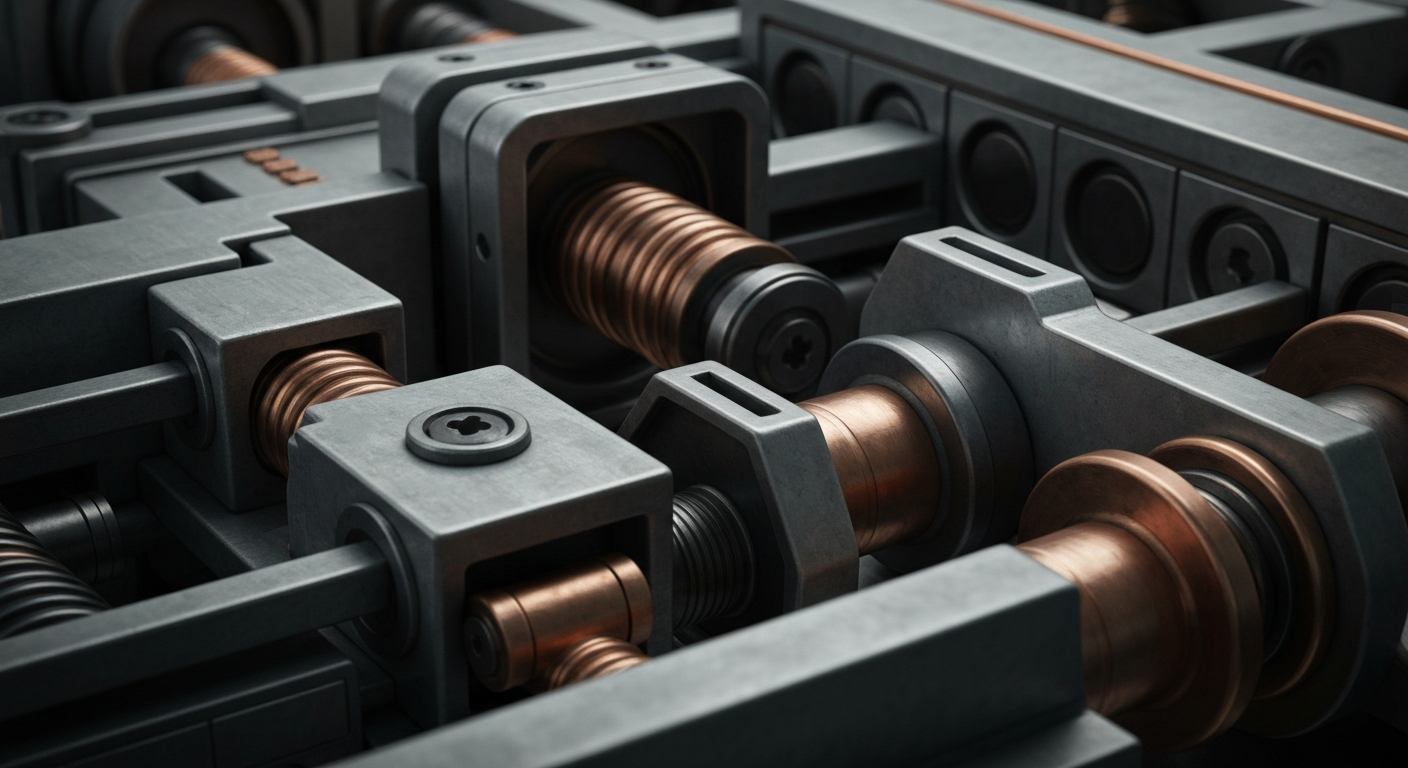 An extreme close-up of industrial banking equipment and machinery in muted metallic tones, conveying the underlying financial infrastructure and systems that support cloud-based technology companies like Dropbox.