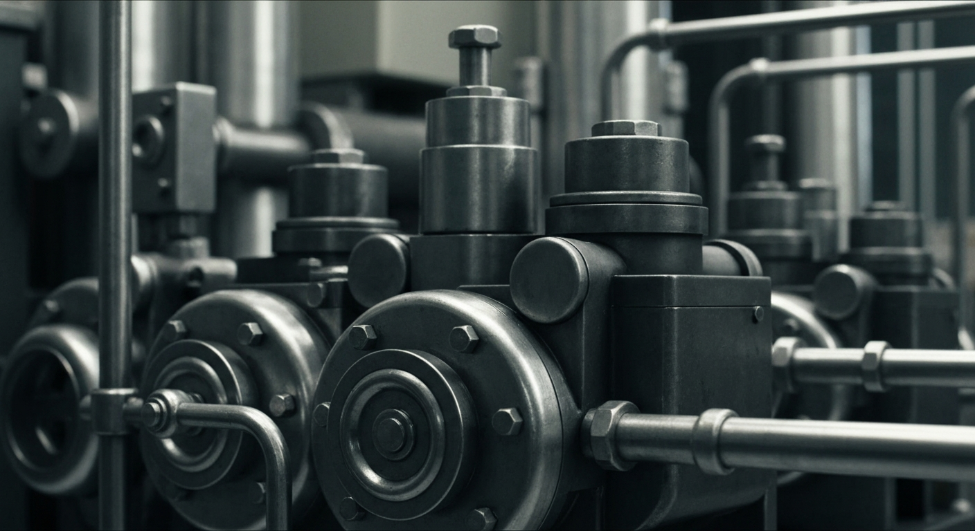 A highly detailed, black-and-white close-up image of heavy industrial machinery and equipment, conveying the physical, tangible nature of Sherwin-Williams' financial operations and infrastructure.