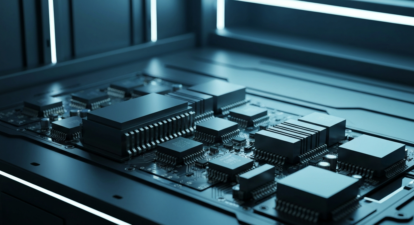 An extreme close-up of complex, interlocking Littelfuse electronic components and sensors, rendered in a high-contrast, cinematic style that emphasizes the brand's role in industrial and technological infrastructure.