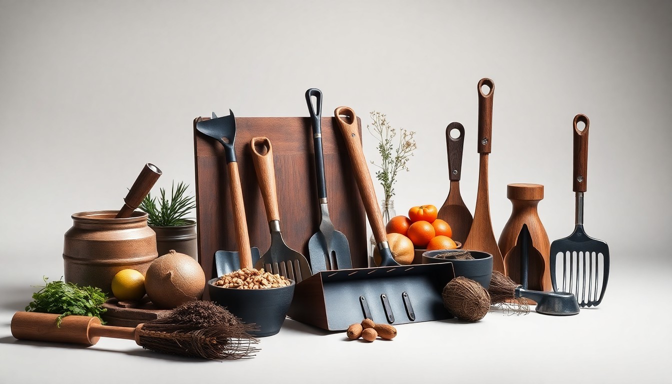 A high-end, photorealistic studio still-life photograph featuring a collection of premium farming tools and equipment arranged elegantly on a clean, monochromatic seamless background, conceptually representing the abstract concepts of modern, efficient farming.