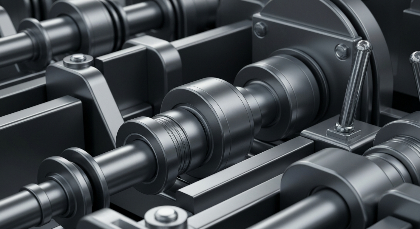 An extreme close-up of intricate, heavy industrial banking machinery and mechanisms, conveying a sense of power, security, and institutional wealth in the finance sector.