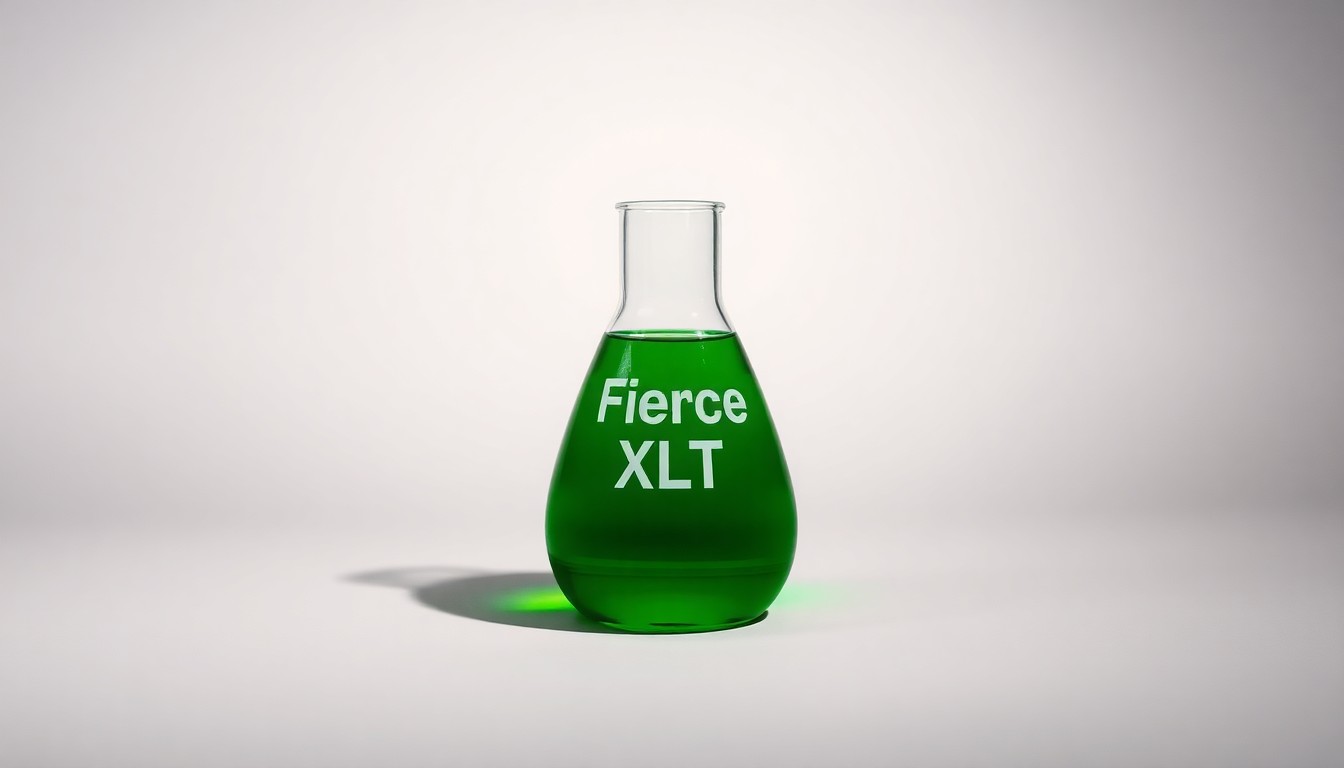 A photorealistic studio still-life image featuring a glass beaker filled with a vibrant green liquid, representing a new agricultural herbicide, set against a clean, monochromatic background and illuminated by dramatic studio lighting to symbolize the complex regulatory environment surrounding crop protection products.
