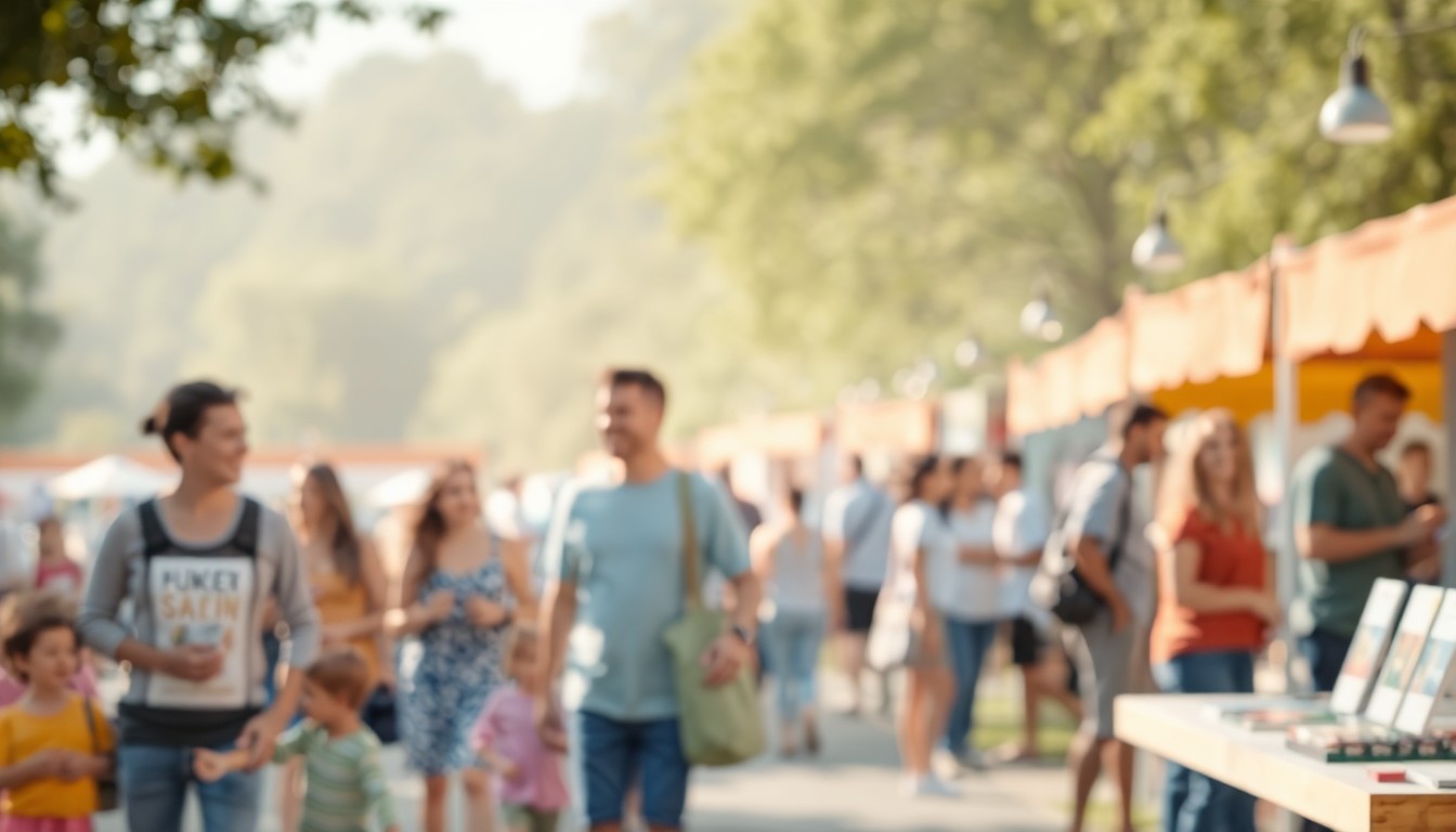 An abstract, out-of-focus photograph in soft, warm tones depicting a blurred scene of families engaging in various lifestyle activities and interactions, conceptually representing the community-building spirit of the Family Fest event.
