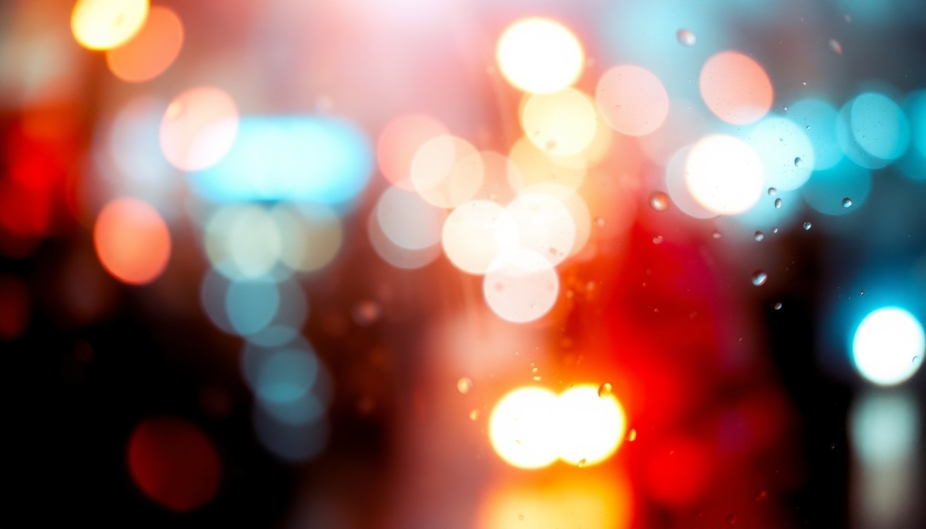 An abstract, impressionistic photograph of a warm, blurred urban scene, with soft pools of light and color representing the vibrant community life and civic engagement that defined Anne-Marie St. Germaine's career.