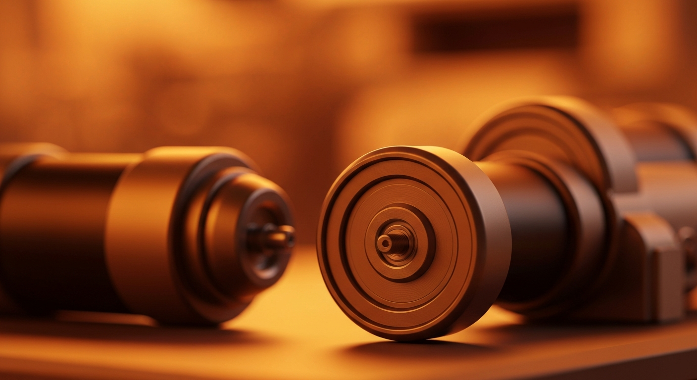 An extreme close-up photograph of complex, metallic medical device components and machinery, dramatically lit to emphasize the industrial, technical nature of the subject matter without any identifying text or branding.