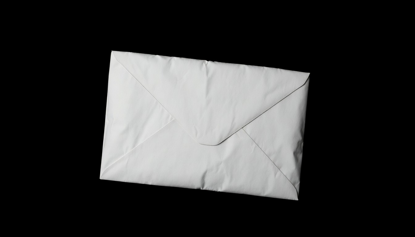 An extreme close-up of a crumpled, empty envelope reflecting a harsh, direct camera flash, conceptually representing the misuse of pandemic relief funds.
