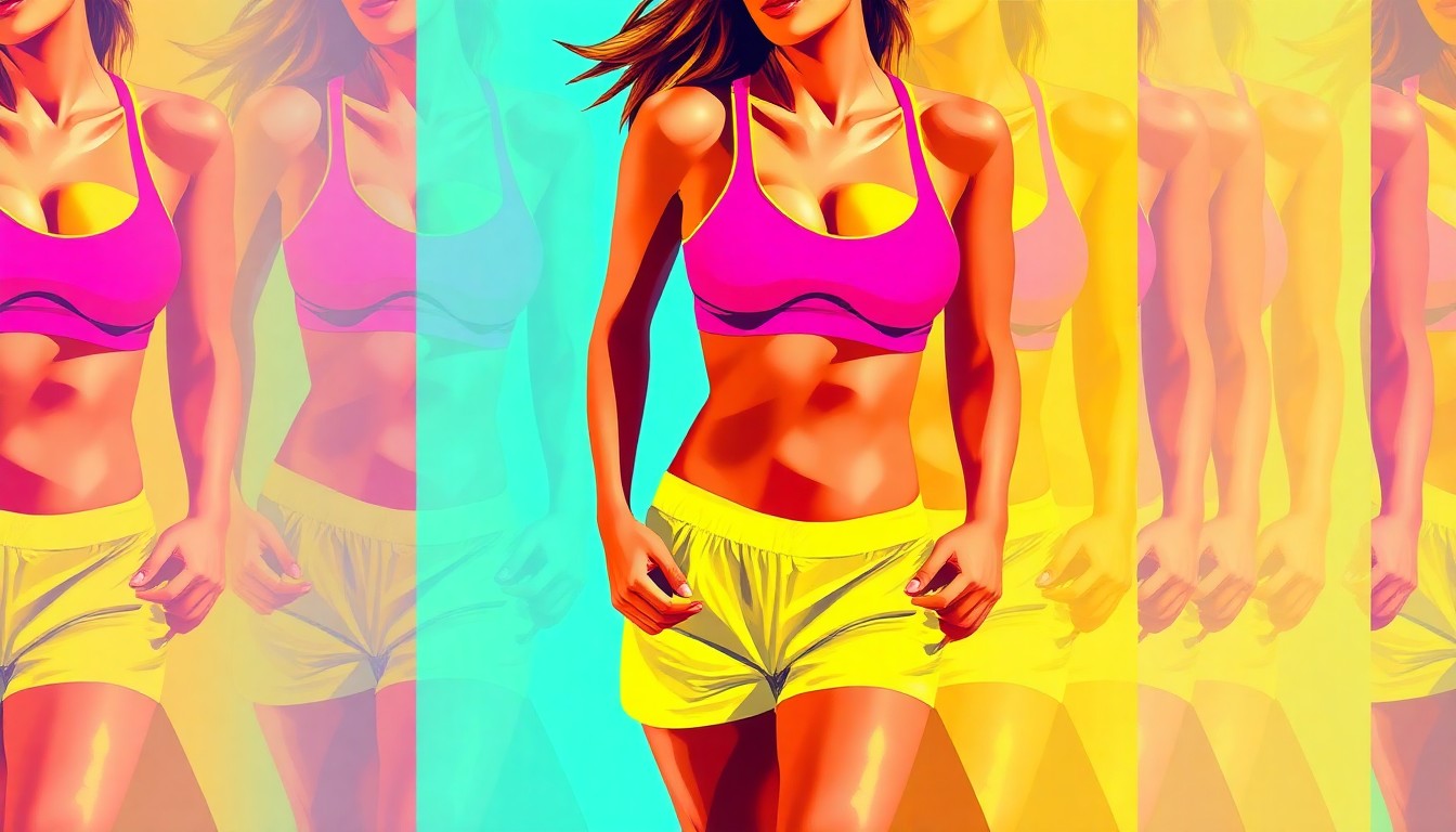 A vibrant, abstract painting depicting a person wearing athletic clothing, with the figure repeated in overlapping, fractured geometric shapes in a variety of bright, bold colors, conceptually representing the controversy over the Ohio legislation targeting women's attire.