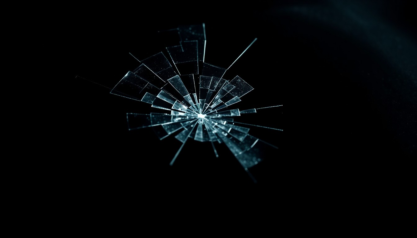 An extreme close-up photograph of a shattered car windshield or damaged sensor, capturing the gritty, investigative nature of the traffic enforcement campaign.