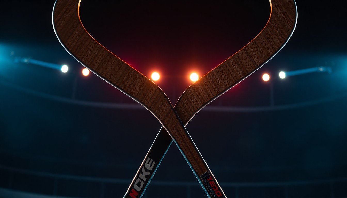 An abstract close-up image of hockey sticks in a dramatic, high-contrast lighting setup, conveying the intensity and passion of the sport.
