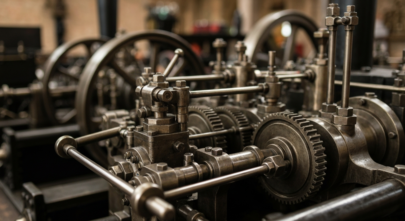 An extreme close-up photograph of the complex, metallic components and machinery inside a nuclear reactor, conveying the industrial might and technical sophistication of nuclear energy infrastructure.