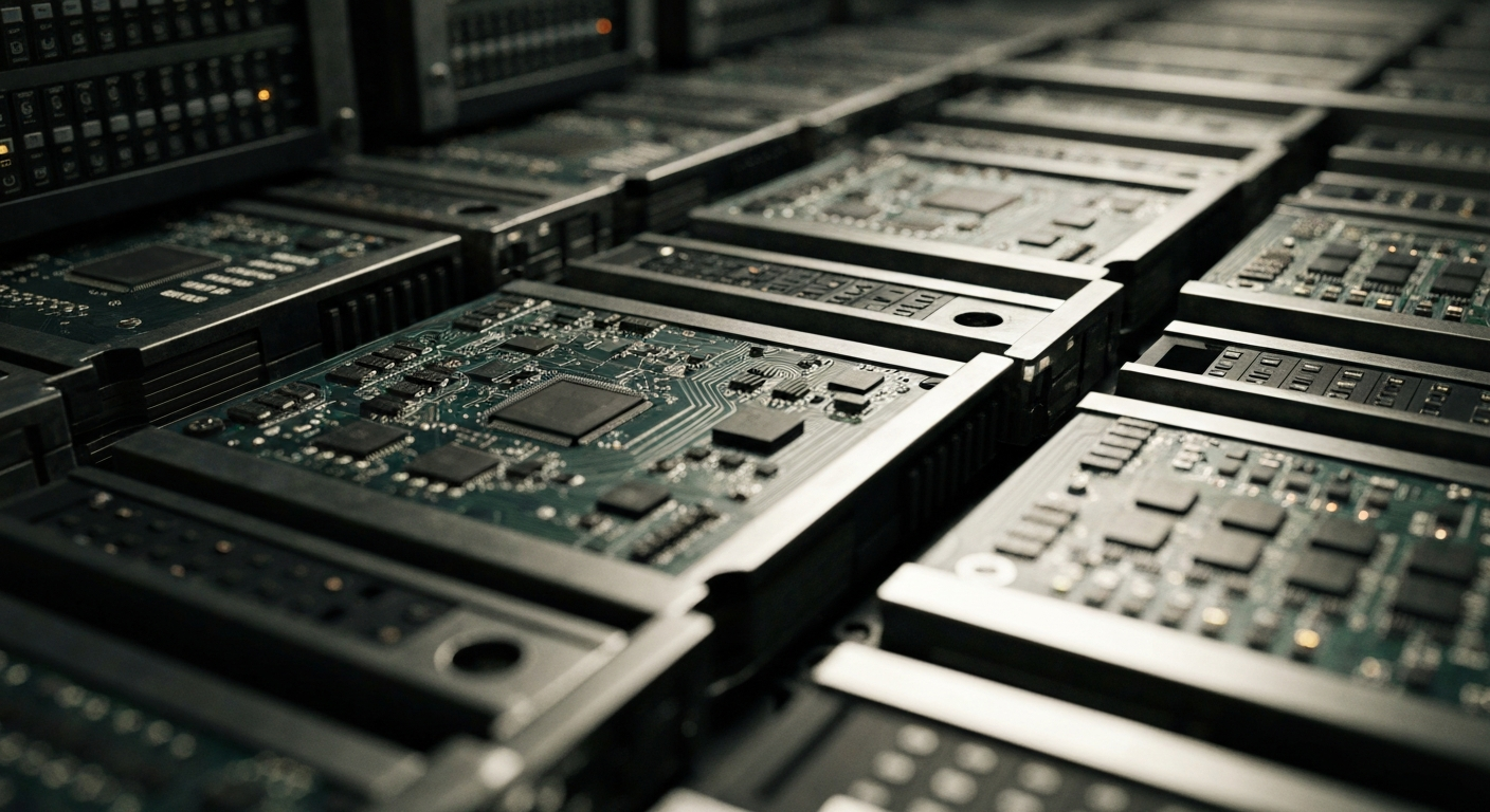 An extreme close-up of intricate, heavily textured financial machinery and equipment, representing the unseen infrastructure and institutional power behind stock market transactions.