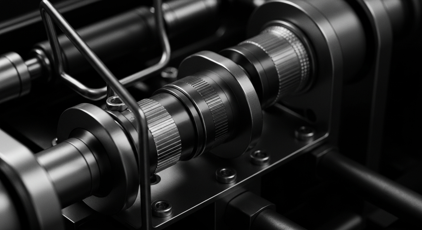 A high-contrast, close-up image of the inner workings of a lidar sensor, with various mechanical components and sensors visible against a dark background, representing the intricate technology behind Ouster's products.