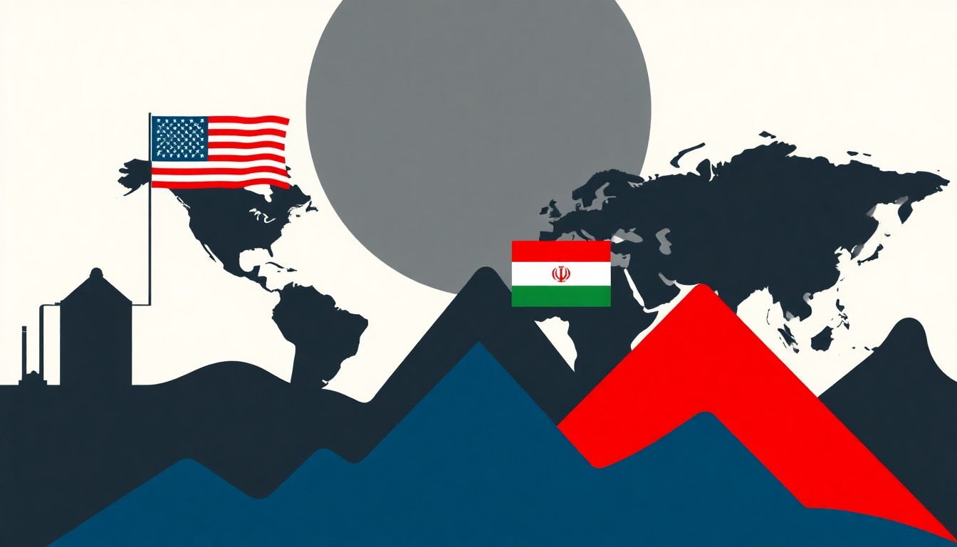 An abstract illustration featuring sharp-edged geometric shapes in dark grays, blues, and reds, conveying a sense of volatility and uncertainty in the global economy.