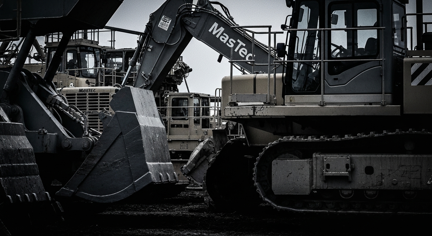 An extreme close-up of various metal gears, levers, and hydraulic components of a large construction vehicle, captured in high contrast and textured lighting to emphasize the raw power and industrial nature of the machinery used in infrastructure projects.