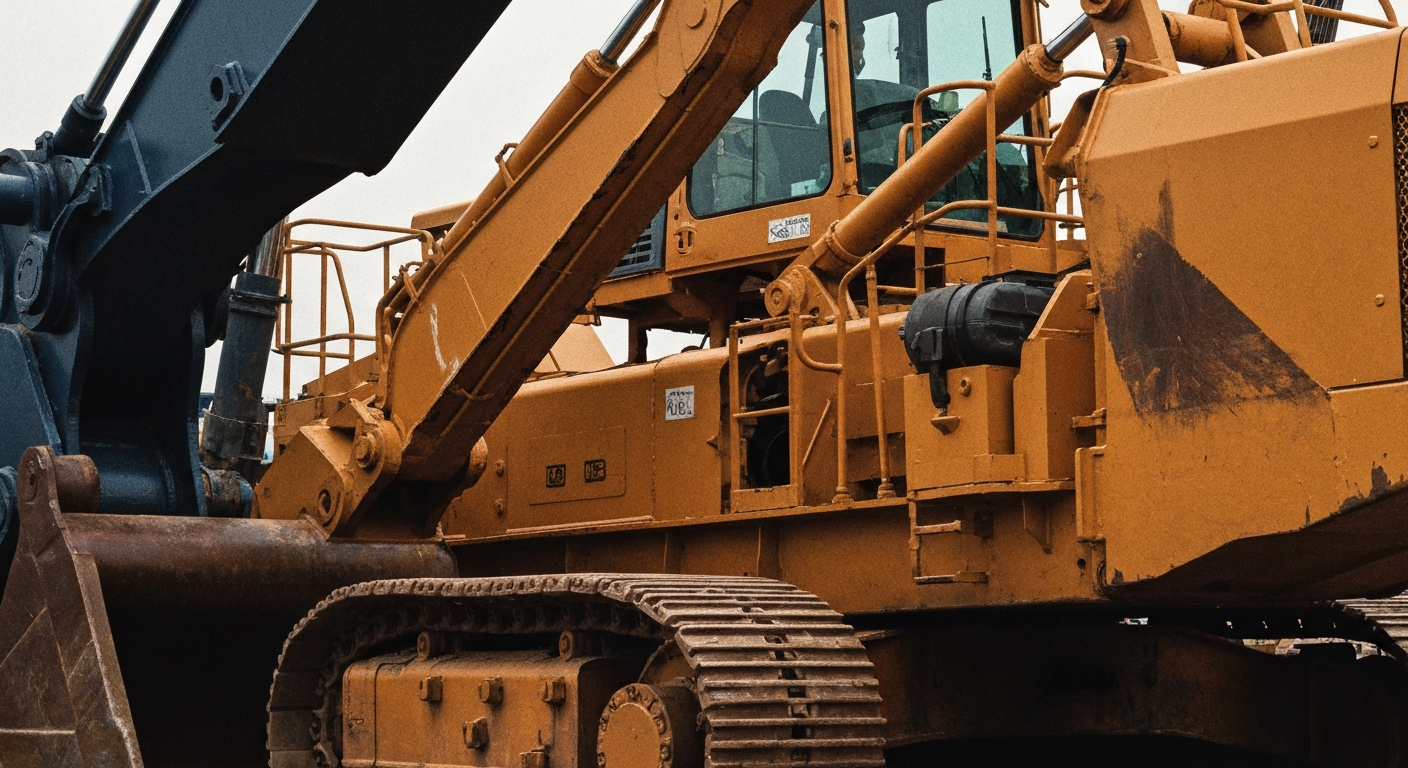 An extreme close-up of various construction tools, machinery, and equipment, conveying the industrial and physical nature of Quanta Services' work without using any literal financial symbols or charts.