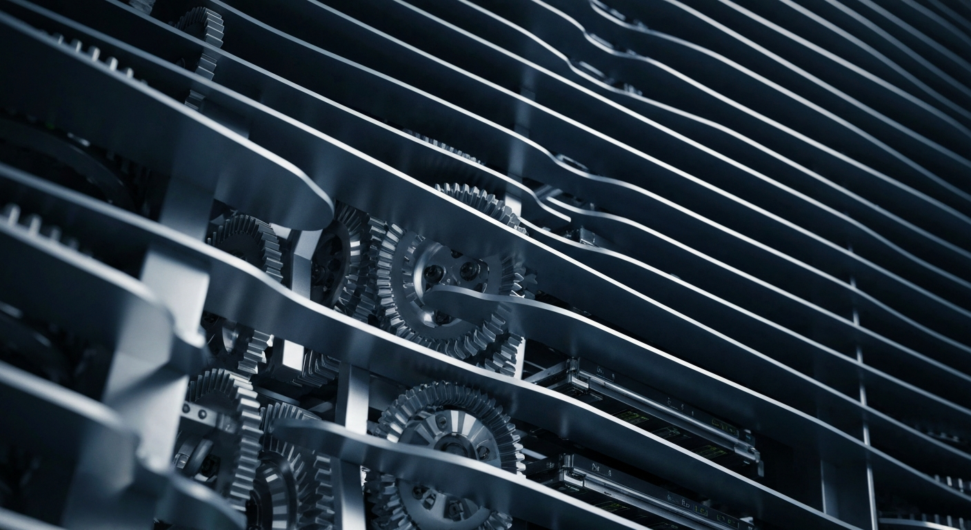 An extreme close-up of the complex, interlocking metal components and circuits of a high-capacity data storage server, conveying the sophisticated industrial machinery that enables modern cloud computing infrastructure.