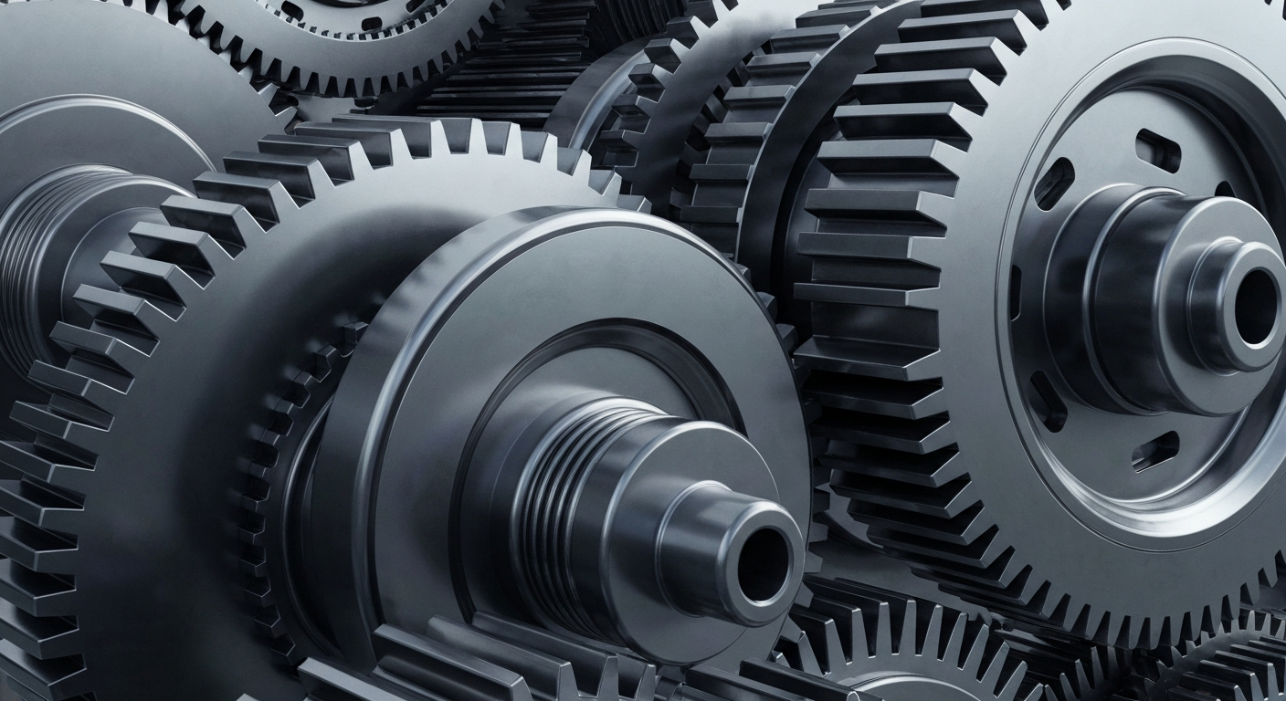 An extreme close-up of intricate, industrial-looking metal gears and machinery, conveying the complex financial mechanisms that underlie the retail industry.