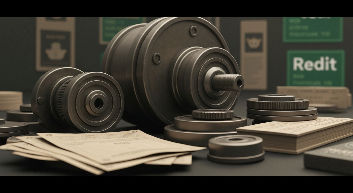 An extreme close-up of various gears, levers, and other industrial banking equipment, conveying the heavy, tangible nature of institutional finance and investment activity.