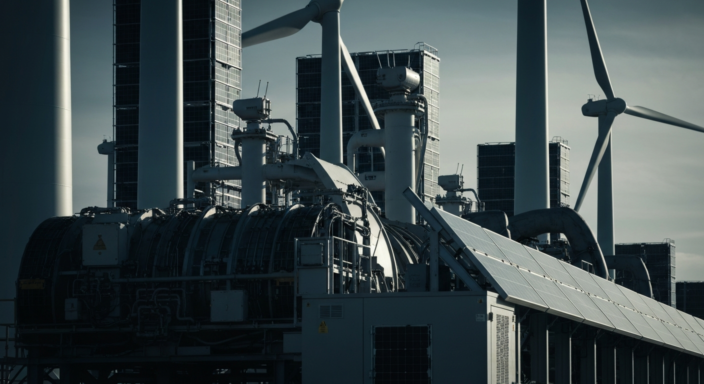 An extreme close-up of the intricate machinery and components that make up a renewable energy system, conveying the industrial scale and technical complexity of this technology.