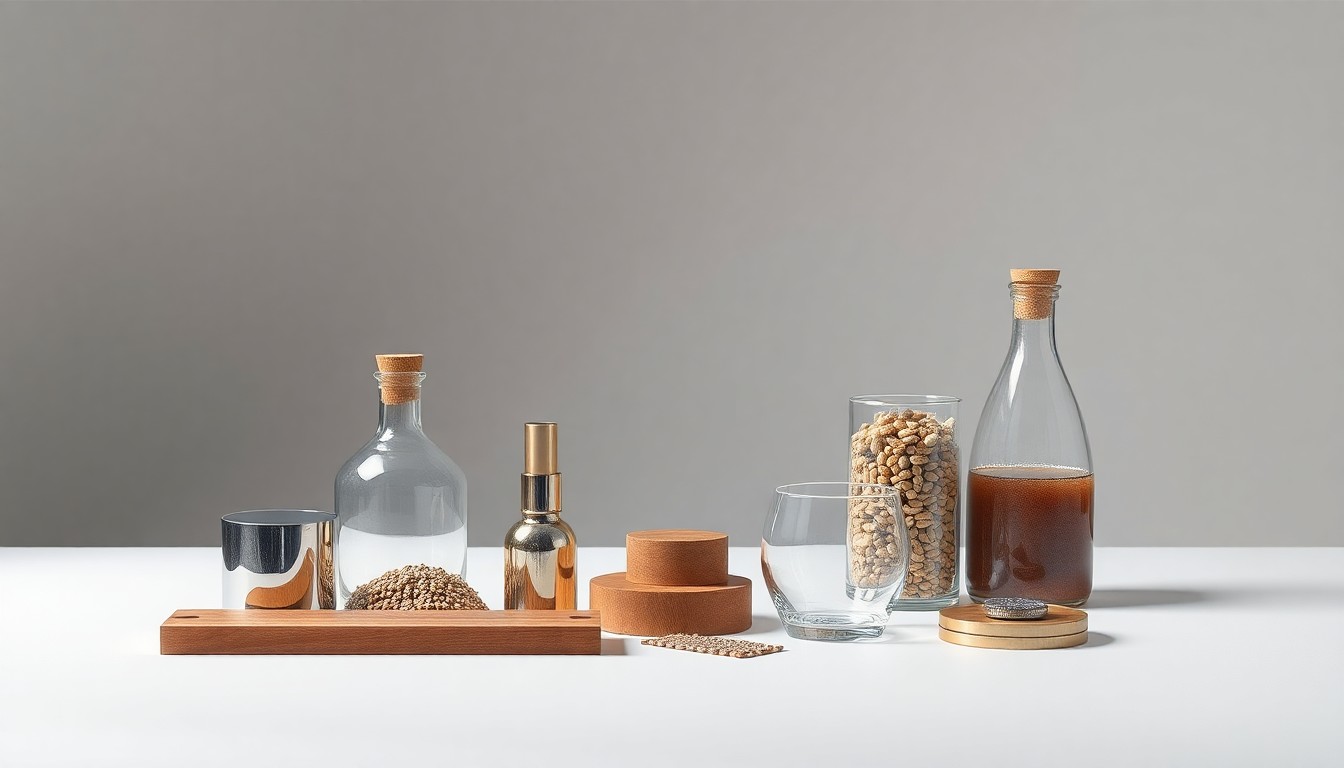 A minimalist, photorealistic studio still life featuring a carefully arranged composition of polished, geometric objects representing the various stages and components of the commodity trade process. The objects are made from premium materials like metal, glass, and wood, using dramatic studio lighting and deep shadows to convey a sense of precision and professionalism.