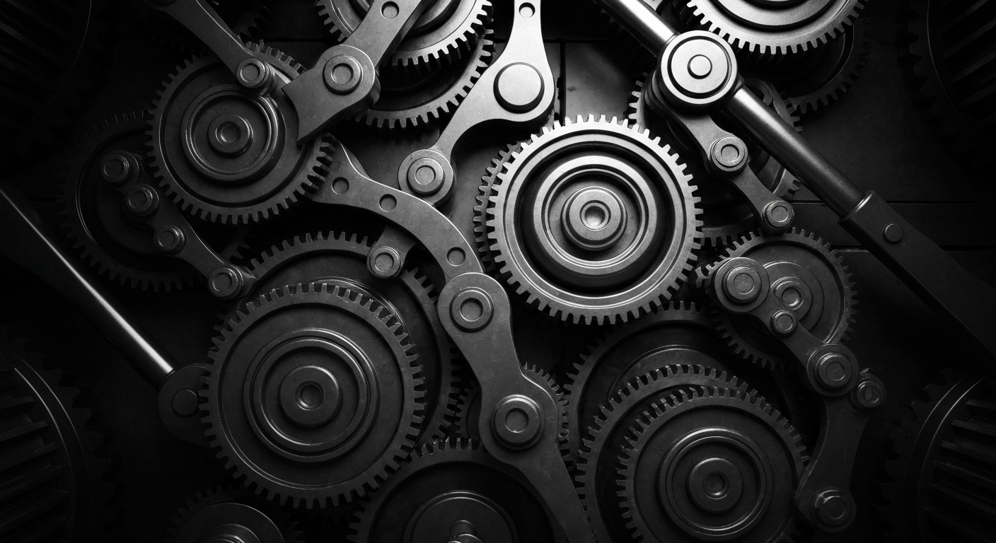 An abstract, cinematic close-up of heavy, industrial machinery and components, conveying the complex financial underpinnings of the ride-hailing industry.