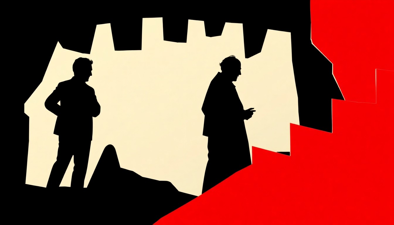 A striking abstract composition of bold, jagged geometric shapes in high-contrast red and black, conceptually representing the innovative and subversive spirit of Antonin Artaud's avant-garde theater.