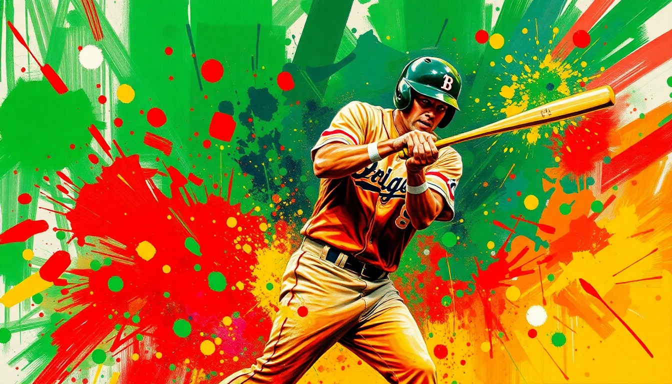 An extreme close-up of Masataka Yoshida's batting form, captured in a vibrant, expressionist style with rapid brushstrokes and neon colors, conceptually representing the raw energy and drama of his game-winning hit.